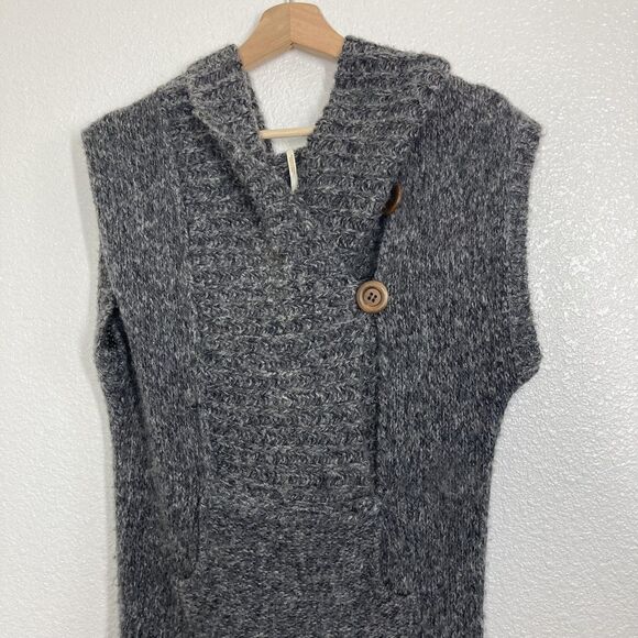 Free People Sweater Womens Small Wool Blend Cowl Neck Button Pullover Pocket - Picture 2 of 16
